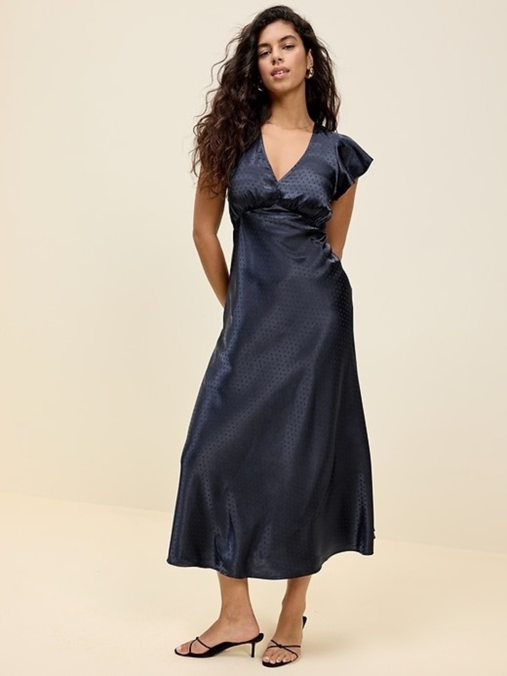 The Occasion by Old Navy Satin Flutter-Sleeve Maxi Dress - Blue
